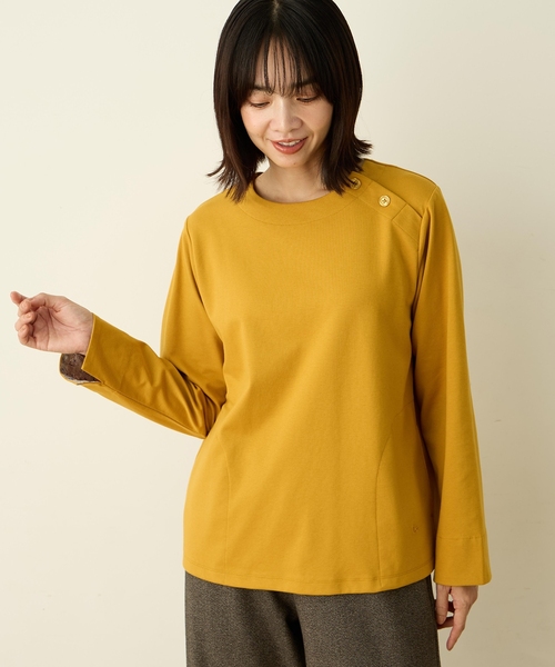 DECOY SINCE 1981(デコイシンスイチキュウハチイチ)の「【Liberty】リバティプリントクルーネックプルオーバー(Tシャツ/カットソー・レディース・マスタード/ネイビー・M/L/LL)」の1枚目の写真