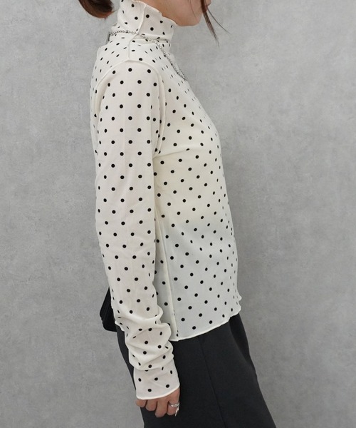 SELECT LEVERY(セレクトリベリー)の「ハイネックシアーフロッキードットプルオーバー(Tシャツ/カットソー・レディース・ブラウン/ライトベージュ/オフホワイト・MEDIUM)」の8枚目の写真