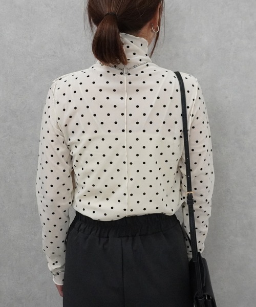 SELECT LEVERY(セレクトリベリー)の「ハイネックシアーフロッキードットプルオーバー(Tシャツ/カットソー・レディース・ブラウン/ライトベージュ/オフホワイト・MEDIUM)」の9枚目の写真