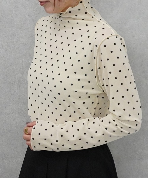 SELECT LEVERY(セレクトリベリー)の「ハイネックシアーフロッキードットプルオーバー(Tシャツ/カットソー・レディース・ブラウン/ライトベージュ/オフホワイト・MEDIUM)」の10枚目の写真