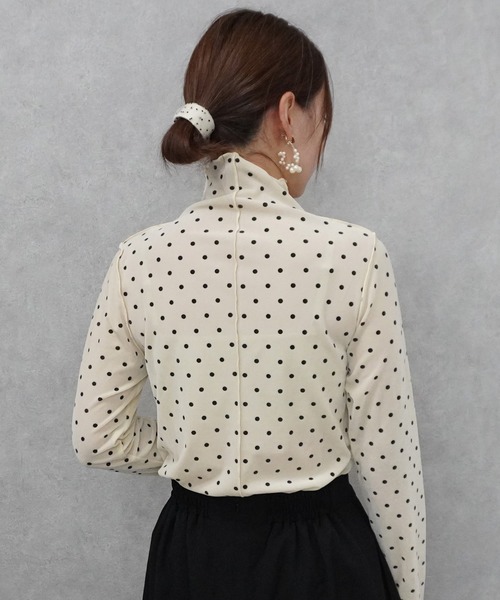 SELECT LEVERY(セレクトリベリー)の「ハイネックシアーフロッキードットプルオーバー(Tシャツ/カットソー・レディース・ブラウン/ライトベージュ/オフホワイト・MEDIUM)」の13枚目の写真