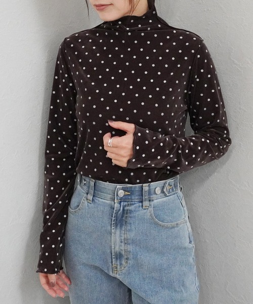 SELECT LEVERY(セレクトリベリー)の「ハイネックシアーフロッキードットプルオーバー(Tシャツ/カットソー・レディース・ブラウン/ライトベージュ/オフホワイト・MEDIUM)」の16枚目の写真