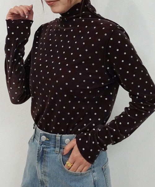 SELECT LEVERY(セレクトリベリー)の「ハイネックシアーフロッキードットプルオーバー(Tシャツ/カットソー・レディース・ブラウン/ライトベージュ/オフホワイト・MEDIUM)」の17枚目の写真