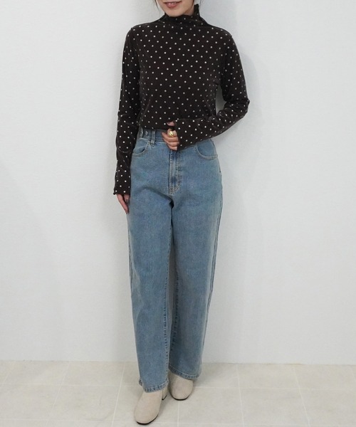 SELECT LEVERY(セレクトリベリー)の「ハイネックシアーフロッキードットプルオーバー(Tシャツ/カットソー・レディース・ブラウン/ライトベージュ/オフホワイト・MEDIUM)」の18枚目の写真