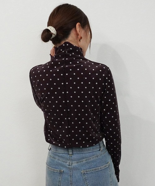 SELECT LEVERY(セレクトリベリー)の「ハイネックシアーフロッキードットプルオーバー(Tシャツ/カットソー・レディース・ブラウン/ライトベージュ/オフホワイト・MEDIUM)」の19枚目の写真