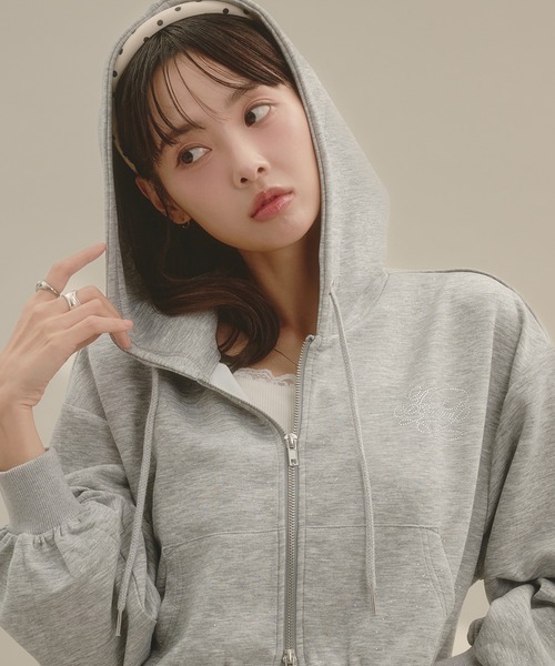 apres jour mignon(アプレジュールミニョン)の「【2点セット】ラインストーンパーカーセット(パーカー・レディース・ブラック/杢グレー・フリー)」の2枚目の写真