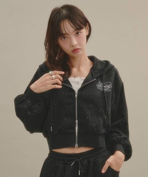 apres jour mignon(アプレジュールミニョン)の「【2点セット】ラインストーンパーカーセット(パーカー・レディース・ブラック/杢グレー・フリー)」の4枚目の写真