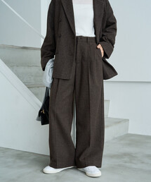 限定展開 <セットアップ対応>ウールライク チェック タック パンツ