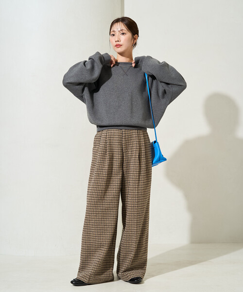 FREAK'S STORE(フリークスストア)の「限定展開 <セットアップ対応>ウールライク チェック タック パンツ(スラックス・レディース・ベージュ/ブラウン・MEDIUM/SMALL)」の14枚目の写真