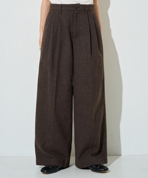 FREAK'S STORE(フリークスストア)の「限定展開 <セットアップ対応>ウールライク チェック タック パンツ(スラックス・レディース・ベージュ/ブラウン・MEDIUM/SMALL)」の11枚目の写真