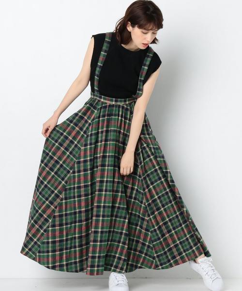 Another Edition（アナザーエディション）の「チェック柄サスペンダースカート/AEBC CHK ｻｽﾍﾟﾝﾀﾞｰ SK◆（スカート・レディース・レッド/ケリー・FREE）」の2枚目の写真