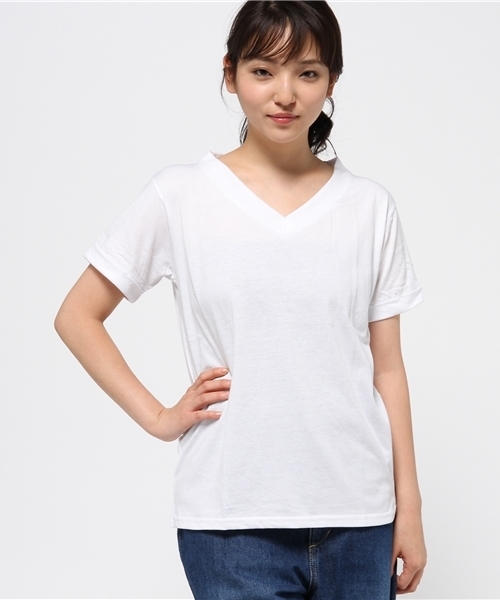 VENCEEXCHANGE（ヴァンスエクスチェンジ）の「ユルVネックTシャツ              （Tシャツ/カットソー・レディース・オフホワイト/グレー/オレンジ/コーラル/ブラック・MEDIUM）」の2枚目の写真