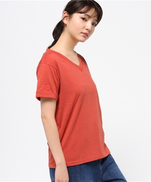 VENCEEXCHANGE（ヴァンスエクスチェンジ）の「ユルVネックTシャツ              （Tシャツ/カットソー・レディース・オフホワイト/グレー/オレンジ/コーラル/ブラック・MEDIUM）」の4枚目の写真