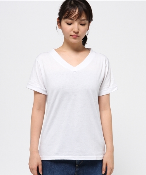 VENCEEXCHANGE（ヴァンスエクスチェンジ）の「ユルVネックTシャツ              （Tシャツ/カットソー・レディース・オフホワイト/グレー/オレンジ/コーラル/ブラック・MEDIUM）」の12枚目の写真