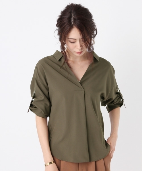 Andemiu（アンデミュウ）の「Ｂ／リボンロールＵＰブラウス768009（シャツ/ブラウス・レディース・カーキ/キャメル/アイボリー・FREE）」の7枚目の写真