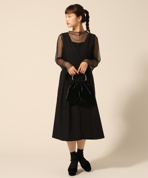 LOWRYS FARM(ローリーズファーム)の「★キャミソール付★ドットチュールブラウス 769287(Tシャツ/カットソー・レディース・オフホワイト/ブラック・MEDIUM/LARGE)」の3枚目の写真