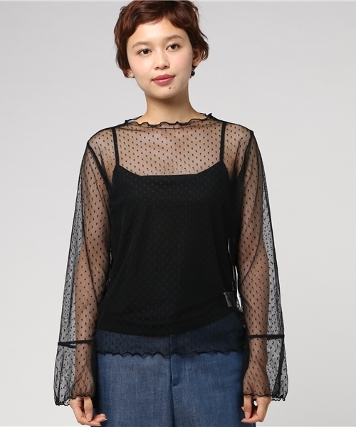 LOWRYS FARM(ローリーズファーム)の「★キャミソール付★ドットチュールブラウス 769287(Tシャツ/カットソー・レディース・オフホワイト/ブラック・MEDIUM/LARGE)」の16枚目の写真