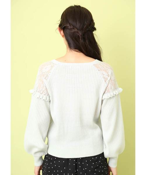 OLIVE des OLIVE(オリーブデオリーブ)の「肩レース切替え プルオーバー(ニット/セーター・レディース・オフホワイト/ミント/ピンク系その他/ブラック・FREE)」の6枚目の写真