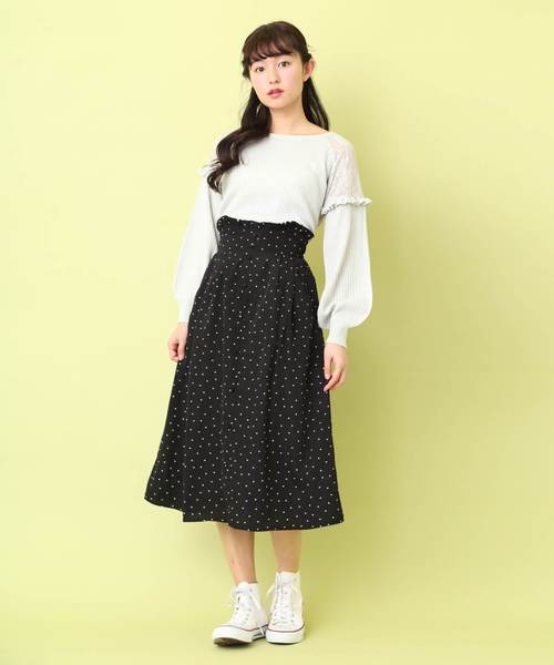OLIVE des OLIVE(オリーブデオリーブ)の「肩レース切替え プルオーバー(ニット/セーター・レディース・オフホワイト/ミント/ピンク系その他/ブラック・FREE)」の9枚目の写真