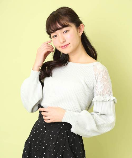 OLIVE des OLIVE(オリーブデオリーブ)の「肩レース切替え プルオーバー(ニット/セーター・レディース・オフホワイト/ミント/ピンク系その他/ブラック・FREE)」の14枚目の写真