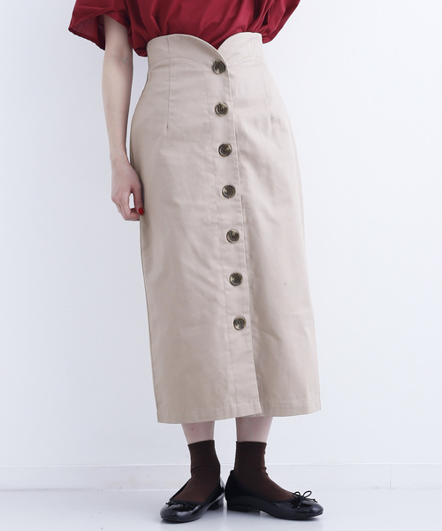 MERLOT（メルロー）の「フロントボタンハイウエストタイトスカート715-0527（スカート・レディース・ベージュ/ネイビー/カーキ/ピンク・FREE）」の4枚目の写真