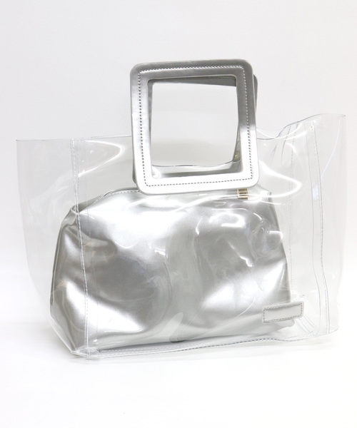 florist（フローリスト）の「【2点セット】ポーチ付き角ベルトクリアバッグ（PVC）（トートバッグ・レディース・ホワイト/ブラック/ベージュ/ブルー/シルバー/ゴールド・FREE）」の6枚目の写真