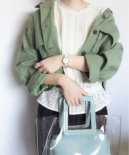 florist（フローリスト）の「【2点セット】ポーチ付き角ベルトクリアバッグ（PVC）（トートバッグ・レディース・ホワイト/ブラック/ベージュ/ブルー/シルバー/ゴールド・FREE）」の5枚目の写真