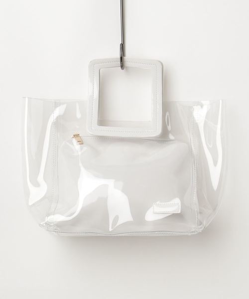 florist（フローリスト）の「【2点セット】ポーチ付き角ベルトクリアバッグ（PVC）（トートバッグ・レディース・ホワイト/ブラック/ベージュ/ブルー/シルバー/ゴールド・FREE）」の11枚目の写真