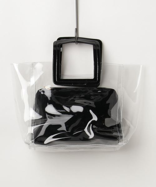 florist（フローリスト）の「【2点セット】ポーチ付き角ベルトクリアバッグ（PVC）（トートバッグ・レディース・ホワイト/ブラック/ベージュ/ブルー/シルバー/ゴールド・FREE）」の12枚目の写真