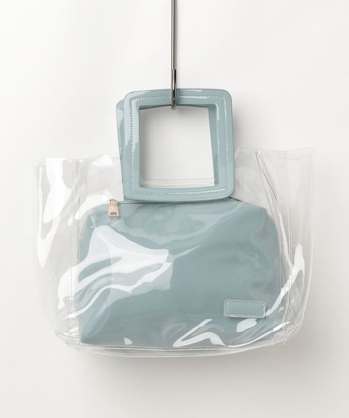 florist（フローリスト）の「【2点セット】ポーチ付き角ベルトクリアバッグ（PVC）（トートバッグ・レディース・ホワイト/ブラック/ベージュ/ブルー/シルバー/ゴールド・FREE）」の14枚目の写真
