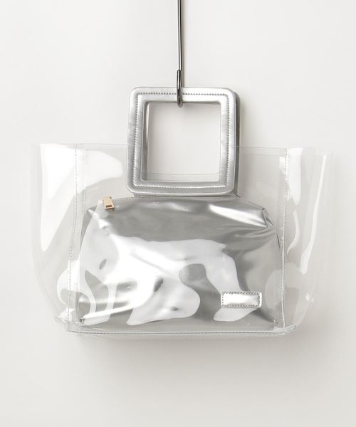 florist（フローリスト）の「【2点セット】ポーチ付き角ベルトクリアバッグ（PVC）（トートバッグ・レディース・ホワイト/ブラック/ベージュ/ブルー/シルバー/ゴールド・FREE）」の15枚目の写真