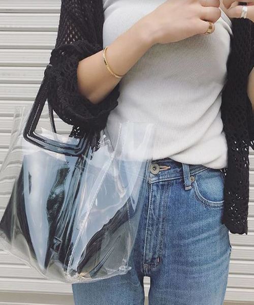 florist（フローリスト）の「【2点セット】ポーチ付き角ベルトクリアバッグ（PVC）（トートバッグ・レディース・ホワイト/ブラック/ベージュ/ブルー/シルバー/ゴールド・FREE）」の7枚目の写真