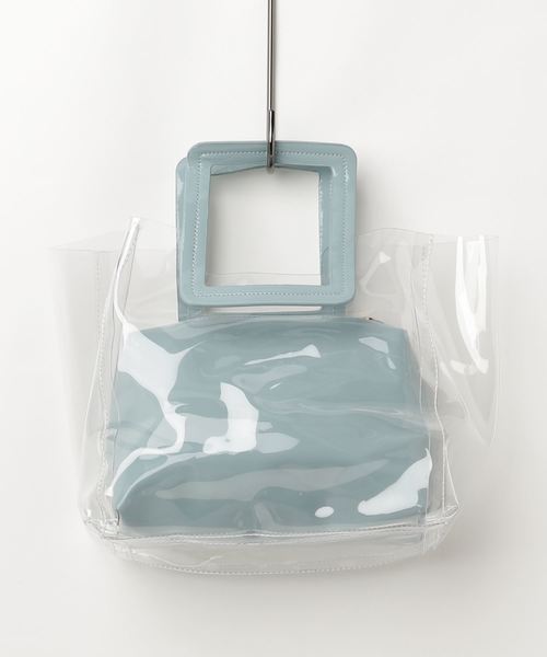 florist（フローリスト）の「【2点セット】ポーチ付き角ベルトクリアバッグ（PVC）（トートバッグ・レディース・ホワイト/ブラック/ベージュ/ブルー/シルバー/ゴールド・FREE）」の8枚目の写真