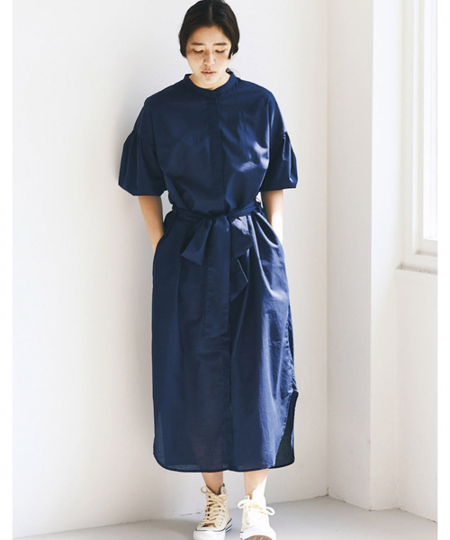 avecmoi(アヴェクモワ)の「アヴェクモワ ボリュームスリーブワンピース(シャツワンピース・レディース・ネイビー・SMALL/MEDIUM/LARGE/X-LARGE)」の4枚目の写真