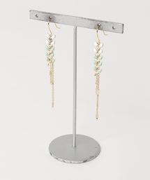 【manatula】リーフ×2連デザインチェーンピアス