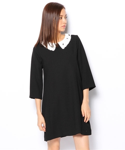 Ray BEAMS（レイビームス）の「□Ray BEAMS / レース衿ミニワンピース（ワンピース・レディース・ブラック/ピンク・0/1）」の2枚目の写真