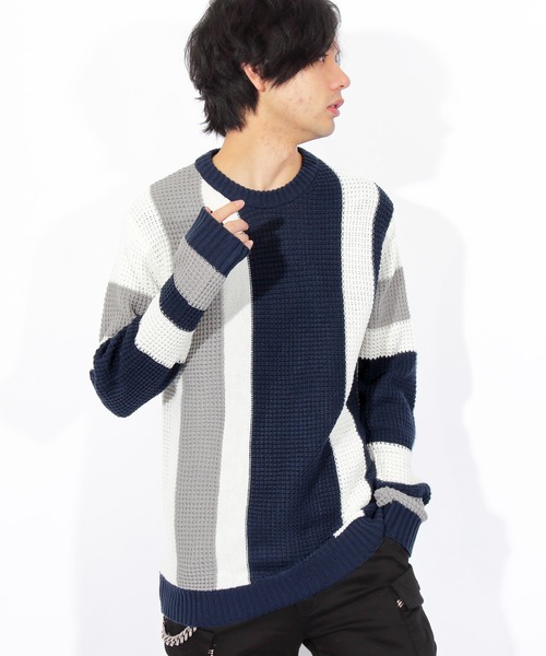 8(eight)(エイト)の「ニットセーター 切替 マルチ(ニット/セーター・メンズ・ホワイト/ブラック/ネイビー・MEDIUM/LARGE/X-LARGE)」の3枚目の写真