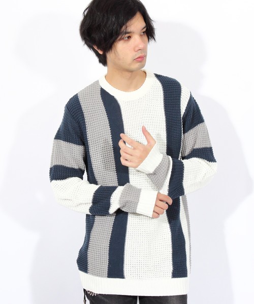 8(eight)(エイト)の「ニットセーター 切替 マルチ(ニット/セーター・メンズ・ホワイト/ブラック/ネイビー・MEDIUM/LARGE/X-LARGE)」の1枚目の写真