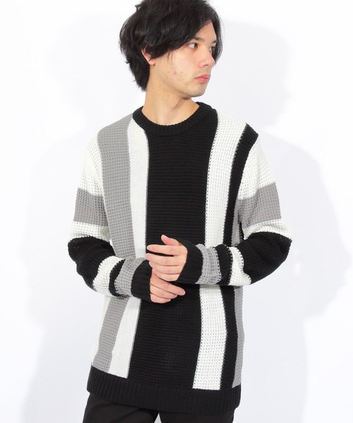 8(eight)(エイト)の「ニットセーター 切替 マルチ(ニット/セーター・メンズ・ホワイト/ブラック/ネイビー・MEDIUM/LARGE/X-LARGE)」の2枚目の写真