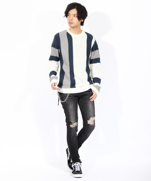 8(eight)(エイト)の「ニットセーター 切替 マルチ(ニット/セーター・メンズ・ホワイト/ブラック/ネイビー・MEDIUM/LARGE/X-LARGE)」の14枚目の写真