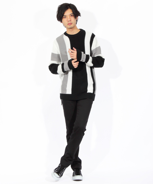 8(eight)(エイト)の「ニットセーター 切替 マルチ(ニット/セーター・メンズ・ホワイト/ブラック/ネイビー・MEDIUM/LARGE/X-LARGE)」の4枚目の写真