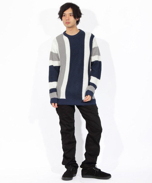 8(eight)(エイト)の「ニットセーター 切替 マルチ(ニット/セーター・メンズ・ホワイト/ブラック/ネイビー・MEDIUM/LARGE/X-LARGE)」の9枚目の写真
