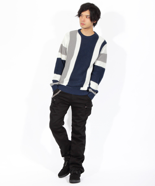 8(eight)(エイト)の「ニットセーター 切替 マルチ(ニット/セーター・メンズ・ホワイト/ブラック/ネイビー・MEDIUM/LARGE/X-LARGE)」の12枚目の写真