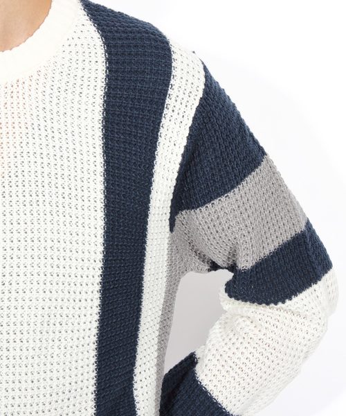 8(eight)(エイト)の「ニットセーター 切替 マルチ(ニット/セーター・メンズ・ホワイト/ブラック/ネイビー・MEDIUM/LARGE/X-LARGE)」の7枚目の写真