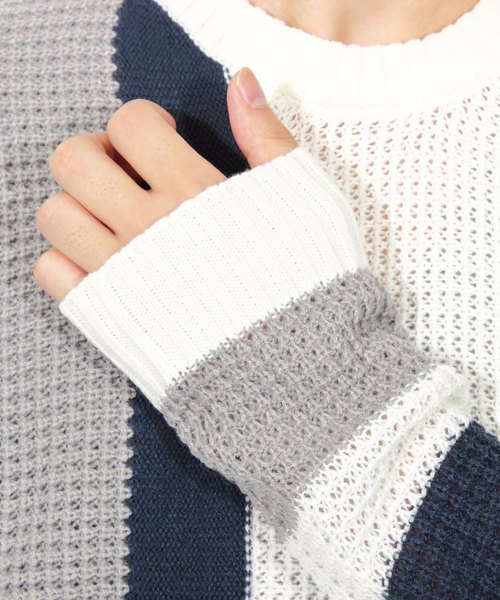 8(eight)(エイト)の「ニットセーター 切替 マルチ(ニット/セーター・メンズ・ホワイト/ブラック/ネイビー・MEDIUM/LARGE/X-LARGE)」の5枚目の写真