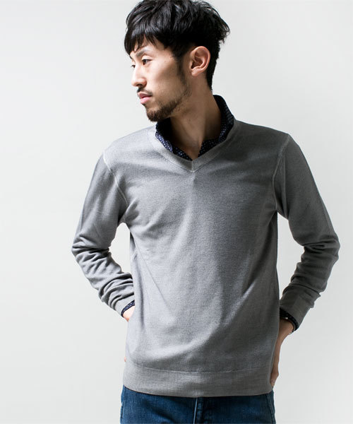 NANO universe（ナノユニバース）の「バソランウールV-ネック（ニット/セーター・メンズ・カーキ/グレー/ネイビー/ブラウン・SMALL/MEDIUM/LARGE/X-LARGE）」の2枚目の写真