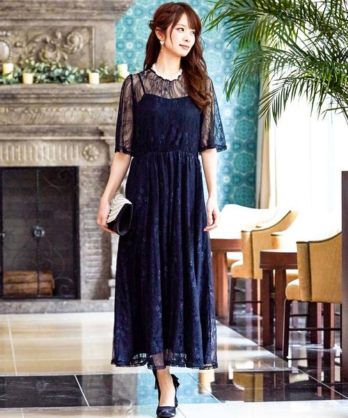 Fashion Letter(ファッションレター)の「総レースロング 結婚式ワンピースドレス(ドレス・レディース・ブラック/ネイビー・LL/3L/4L/5L/M/L)」の9枚目の写真