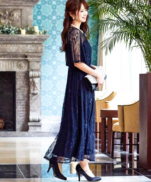 Fashion Letter(ファッションレター)の「総レースロング 結婚式ワンピースドレス(ドレス・レディース・ブラック/ネイビー・LL/3L/4L/5L/M/L)」の5枚目の写真