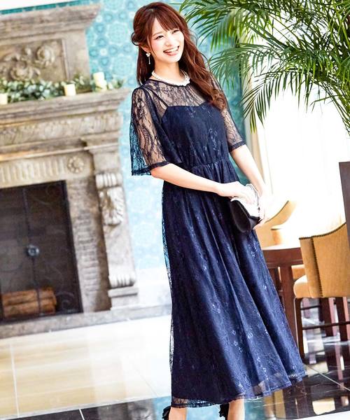 Fashion Letter(ファッションレター)の「総レースロング 結婚式ワンピースドレス(ドレス・レディース・ブラック/ネイビー・LL/3L/4L/5L/M/L)」の3枚目の写真