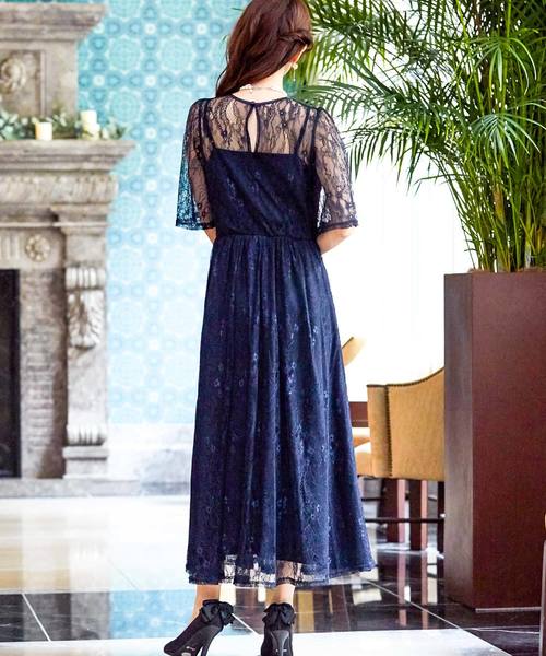 Fashion Letter(ファッションレター)の「総レースロング 結婚式ワンピースドレス(ドレス・レディース・ブラック/ネイビー・LL/3L/4L/5L/M/L)」の19枚目の写真